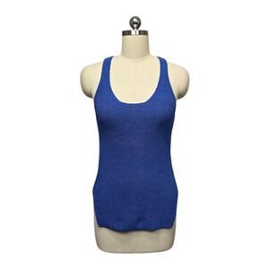 Massimo Dutti Tank Top Womens XS Blue Knit Racerback Cotton Blend Made‎ in Italy